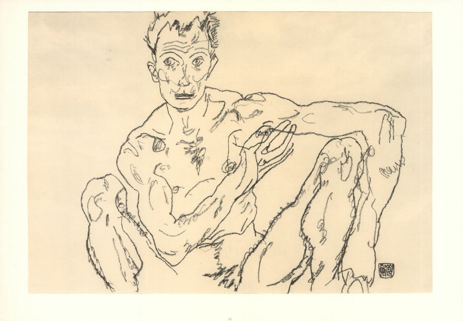 Egon Schiele Lithograph 58 Figure Nan Crouching (1 of 1)