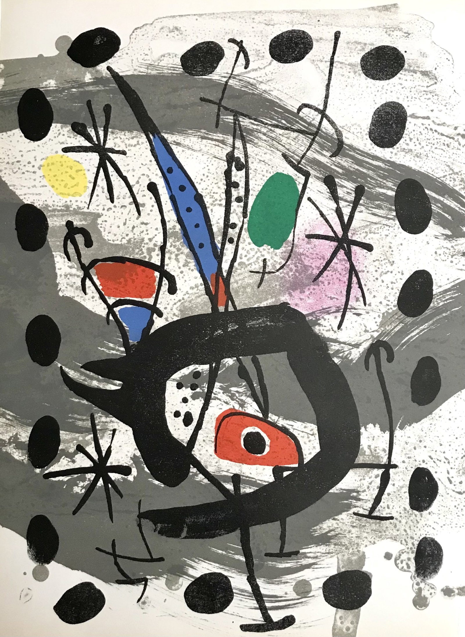 Joan Miro Original Lithograph Oiseau Lunaire 1967: Artist: Joan Miro Country: Spain Title: Oiseau Lunaire Medium: Original Lithograph Matks: not signed, not numbered Printed: 1967 in France Paper: Vellum paper 12.5 x 9.75 inch Provenance: XXe siecle