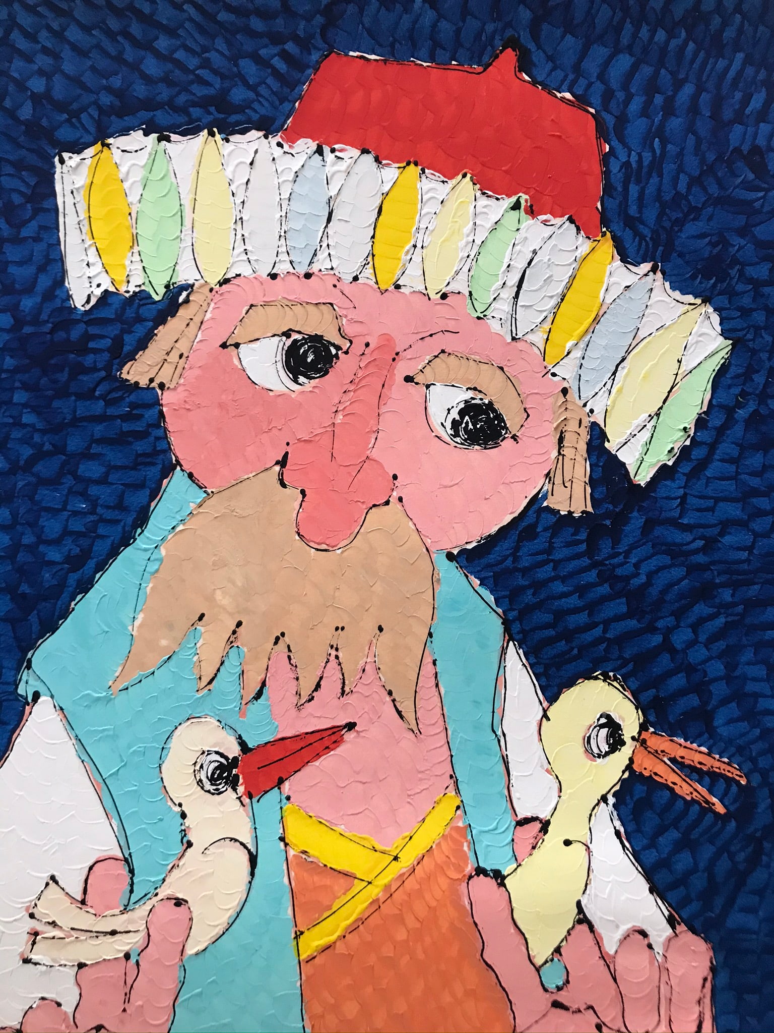 Jovan Obican Holding 2 Birds Original Acrylic Painting - 4