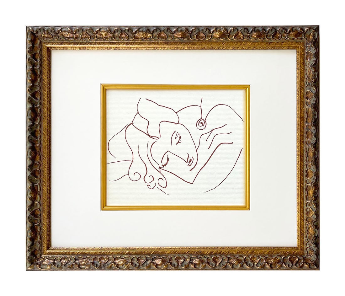 Henri Matisse Florilege Des Amours 178 framed: Artist: Henri Matisse (after) Country: France Title: Florilege des amours - Plate 178 Medium: Sanguine lithograph Paper: Bouffant paper, size 11 x 8.75 inches Published: Circa 1970s in France
