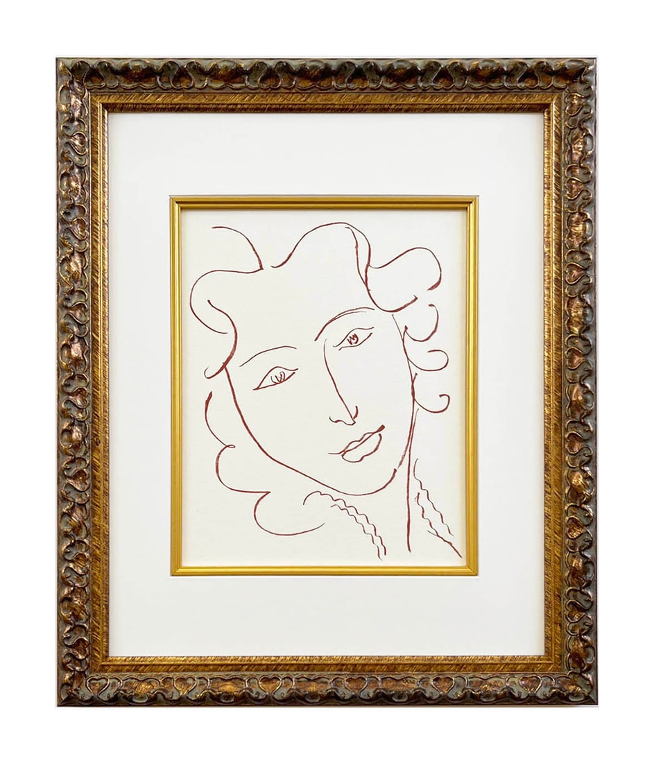 Henri Matisse Florilege Des Amours 71 framed: Artist: Henri Matisse (after) Country: France Title: Florilege des amours - Plate 71 Medium: Sanguine lithograph Paper: Bouffant paper, size 11 x 8.75 inches Published: Circa 1970s in France