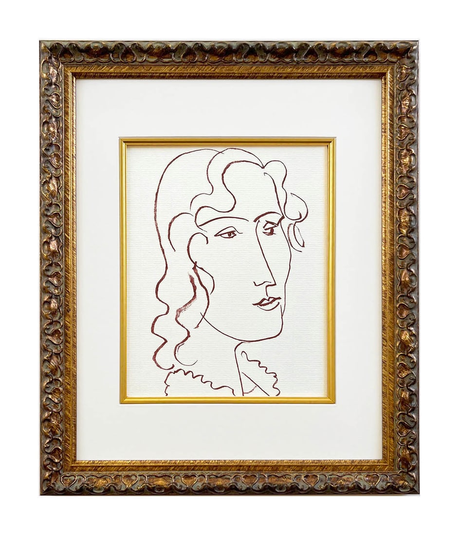 Henri Matisse Florilege Des Amours 53 framed: Artist: Henri Matisse (after) Country: France Title: Florilege des amours - Plate 53 Medium: Sanguine lithograph Paper: Bouffant paper, size 11 x 8.75 inches Published: Circa 11970s in France Provenan
