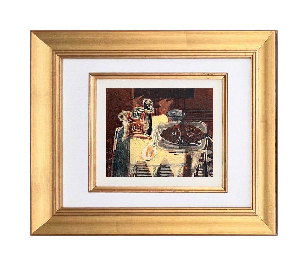 Braque 1946 Le Moulin a Cafe 1 framed: Title: Le Moulin à Cafe Artist: Georges Braque Country: France Medium: HelioGravure 1 Marks: Not signed, not numbered Paper size: 8.5 x 10.5 inches Printed: 1963 by Draeger Freres, France Provenance: