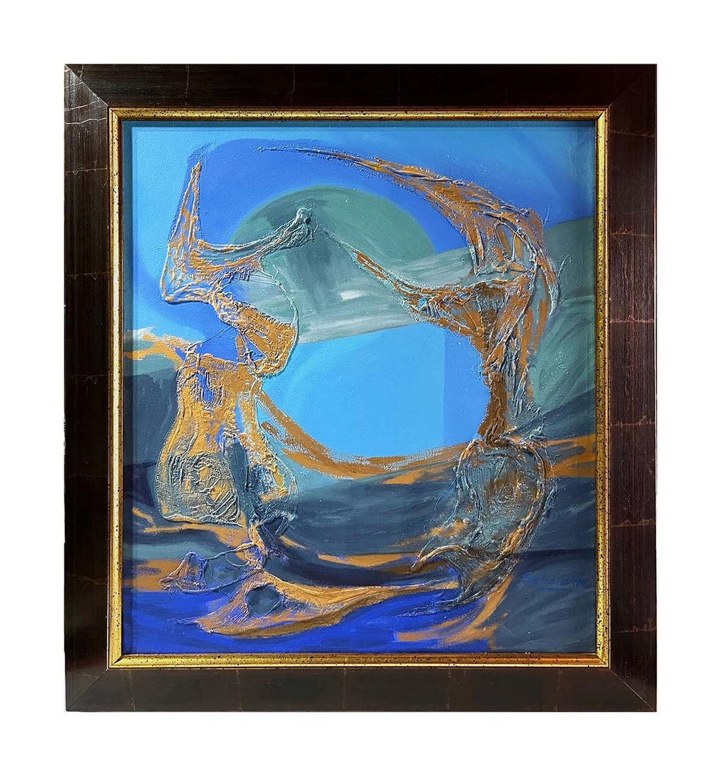 Alberto Schiuma Vestigio 1999 Oil Painting on Canvas framed: Title: Vestigio Artist: Alberto Schiuma Country: Argentina / Spain Medium: Original Oil painting on Canvas Marks: Created and signed by the artist in 1997 Canvas Size: 28 x 20 inch Condition: Very