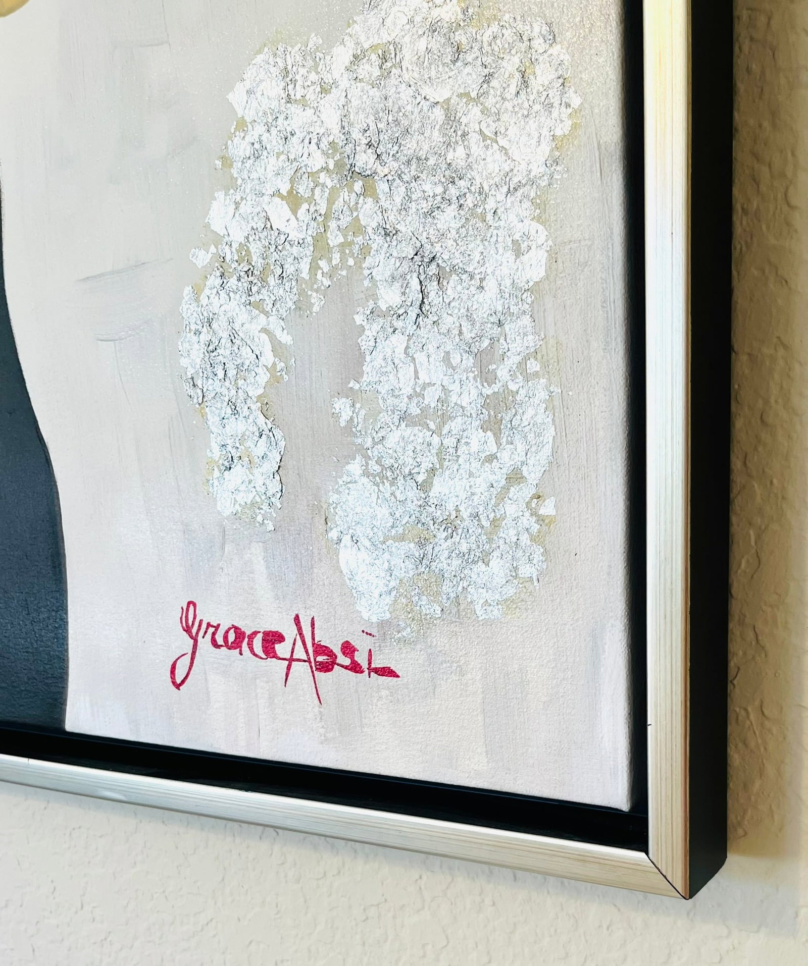 Grace Absi Red Hat 2002 Oil Painting & Silver leaf on canvas Framed - 3