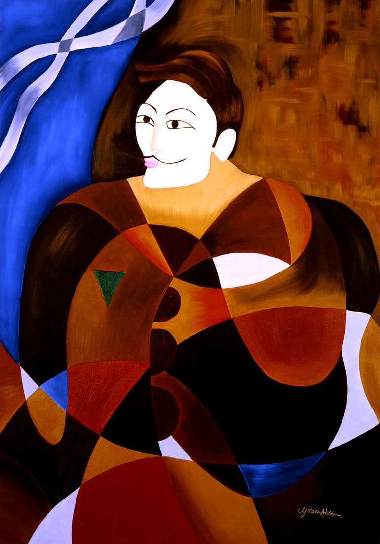Grace Absi Prince 2001 Oil Painting on Canvas Framed: Title: Prince Artist: Grace Absi Country: USA Medium: Oil Painting on Canvas Marks: Created and Signed in 2001 Canvas Size: 40 x 31 inch Certificate of Authenticity Is Included Framed Size 47 x 38