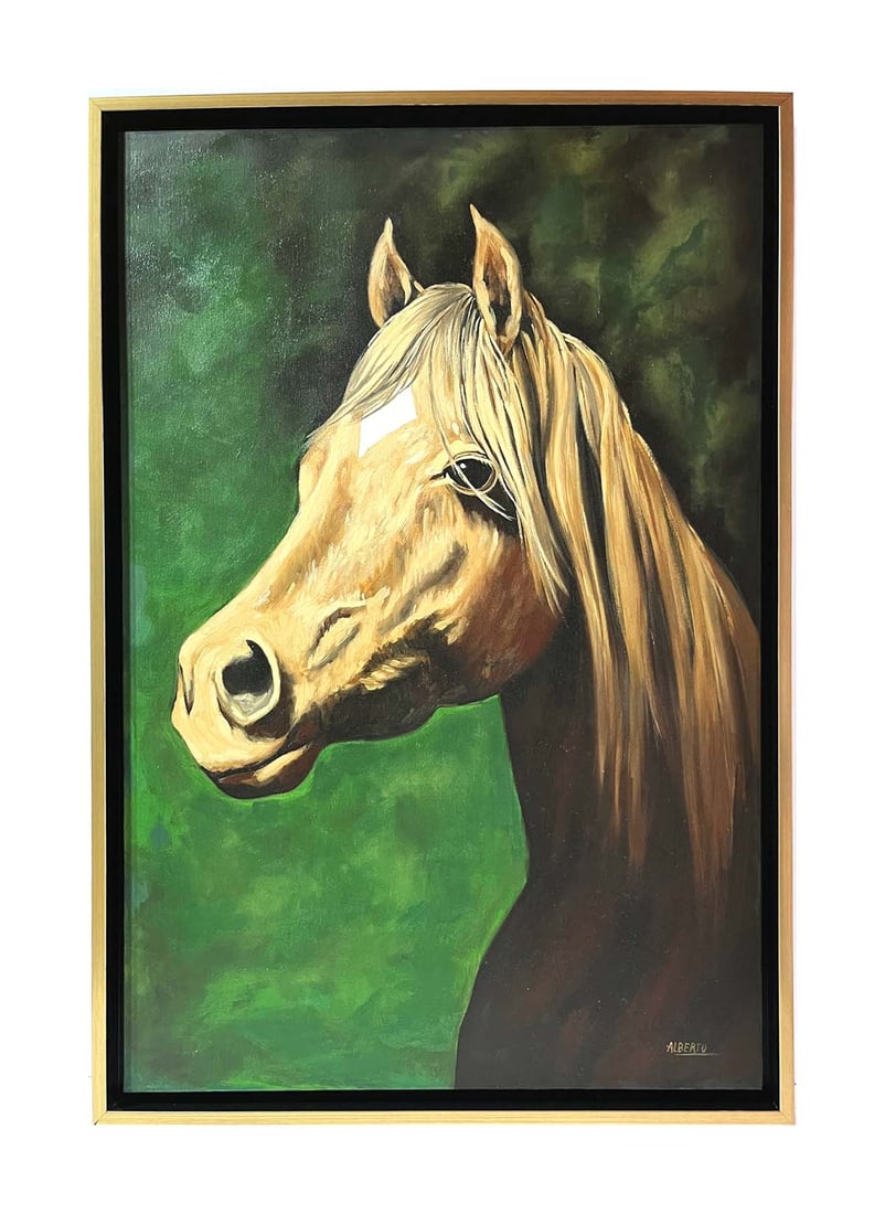 Alberto Schiuma Ambar Oil Painting on canvas framed: Title: Ambar Artist: Alberto Schiuma Country: Argentina / Spain Medium: Oil painting on Canvas Marks: Created and Signed by the Artist in 1998 Canvas Size: 36 x 24 inch Condition: Excellent
