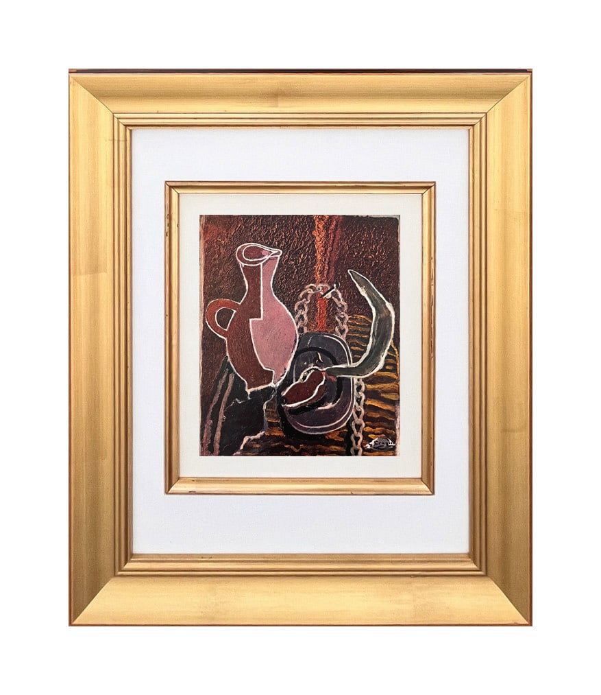 Braque 1946 La Faucille 22 framed: Title: La Faucille 22 Artist: Georges Braque Country: France Medium: HelioGravure Marks: Not signed, not numbered Paper size: 8.5 x 10.5 inches Printed: 1946 by Draeger Freres, France Provenance: