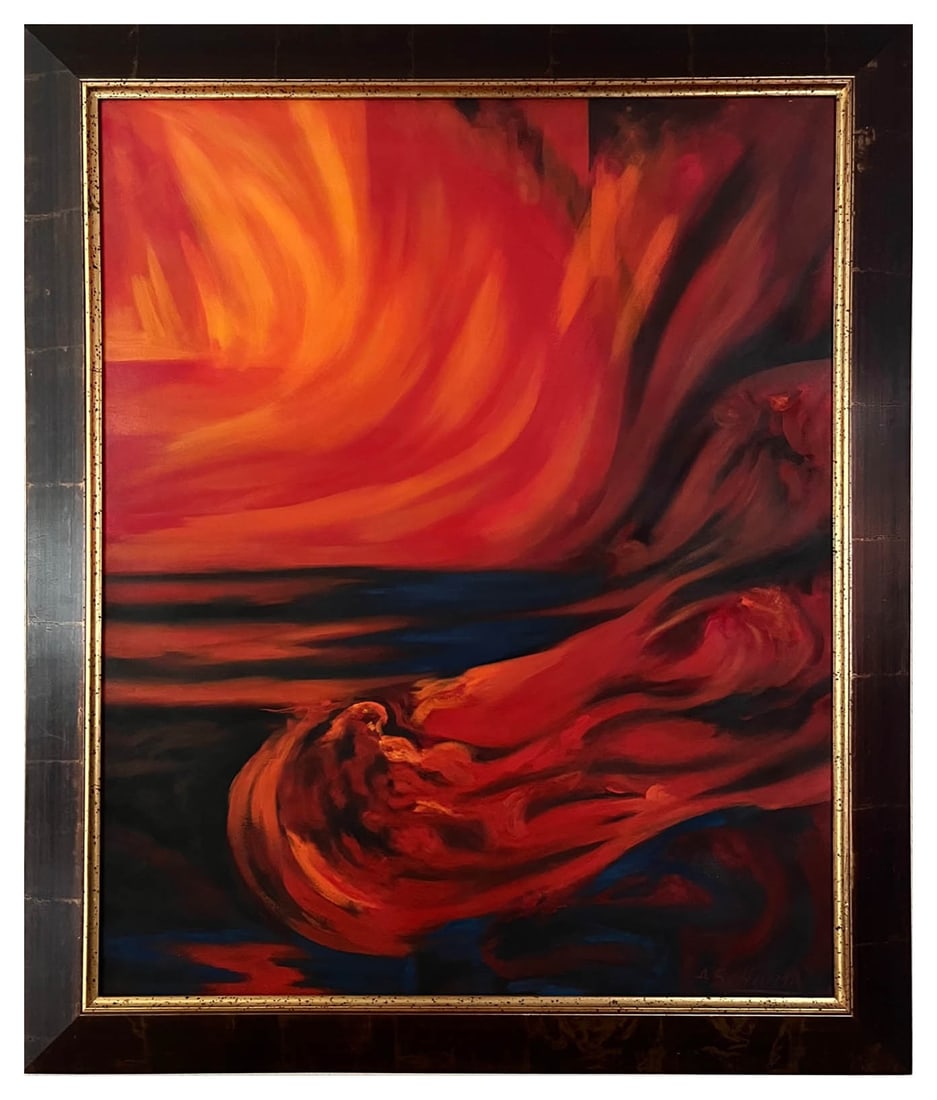 Alberto Schiuma Renacimiento-2 Original Oil Painting on Canvas Framed: Title: Renacimiento-2 Artist: Alberto Schiuma Country: Argentina / Spain Medium: Original Oil painting on canvas Marks: Created and Signed by the Artist in 1998 Canvas Size: 39 x 32 inches Condition: 