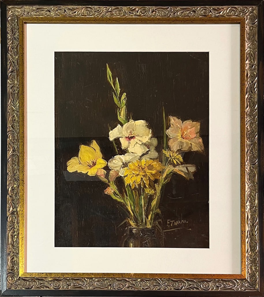 Fokko Tadama Flowers Bouquet Oil Painting on Board (Vintage): Artist: Fokko Tadama (1871-1937) Country: USA Title: Flowers Bouquet (Vintage) Medium: Oil Painting on Board Marks: Created and Signed by the Artist, Circa 1910 Canvas: 24 x 20 inch Condition: Very Go