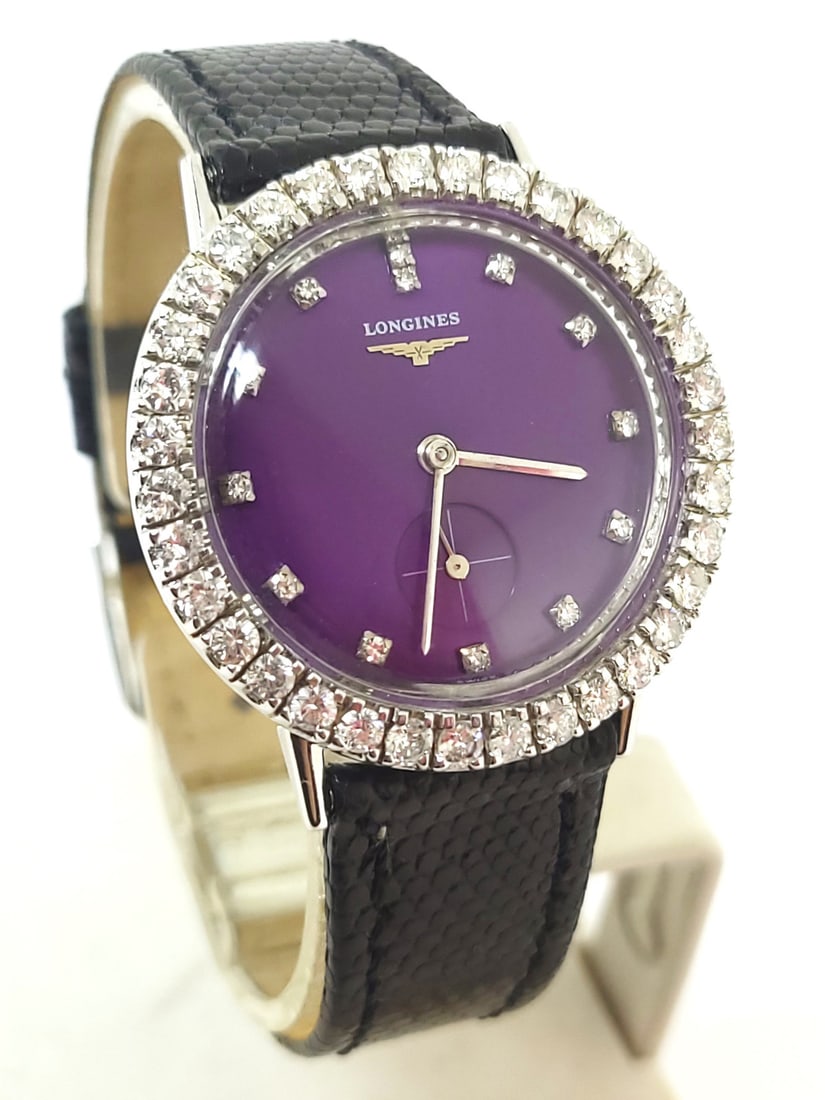 Vintage 14k White LONGINES Winding Watch Ref 179 c.1950s Cal 23Z with Diamonds - 2