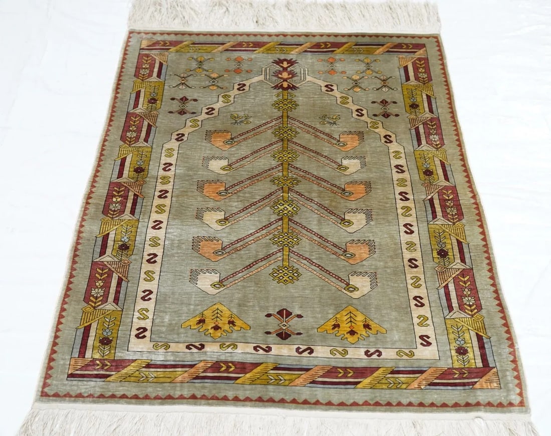 Extremely Fine Antique Turkish Silk Hereke Rug 2'6'' X 3'5'' - 11
