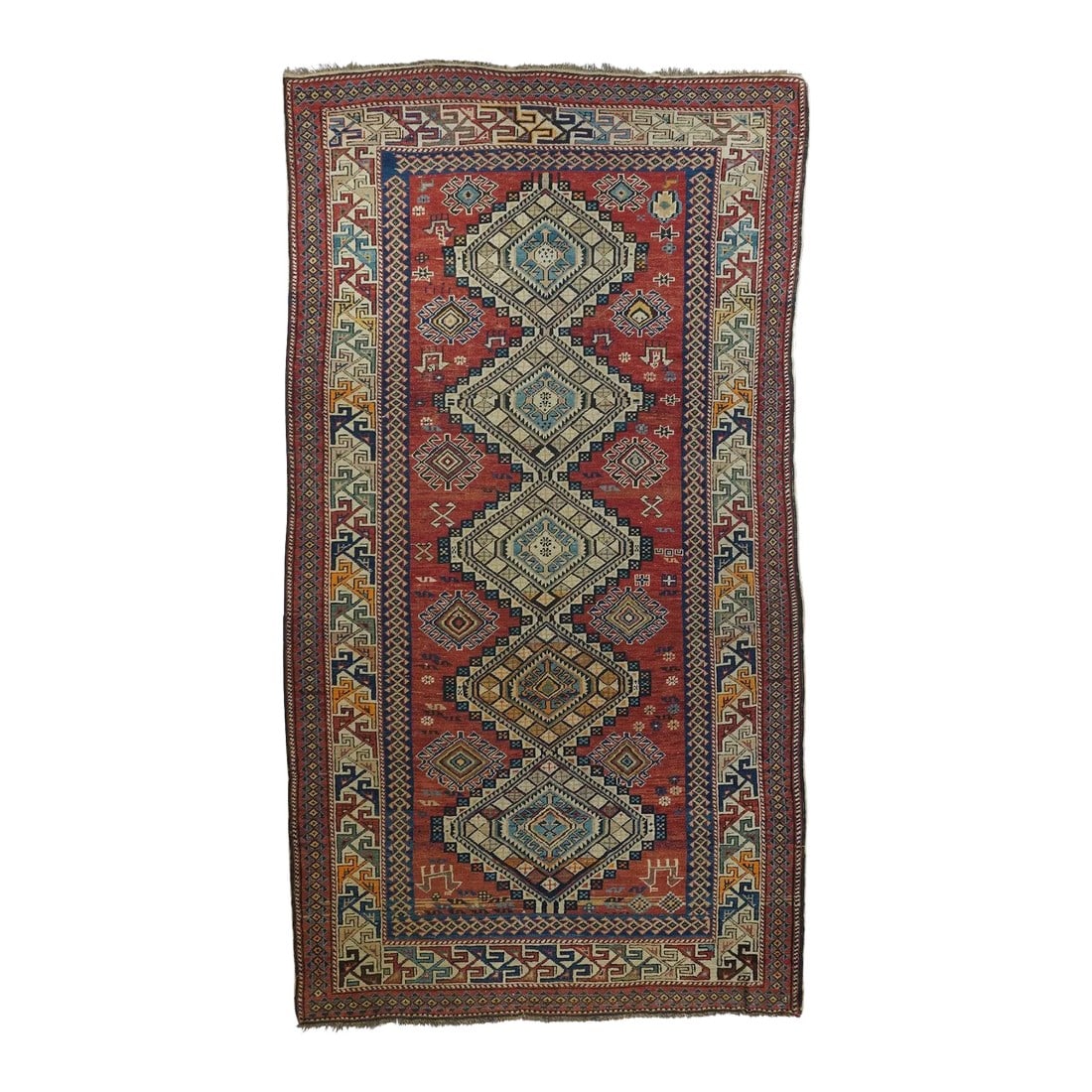 Late 18th Century Antique Caucasian Shirvan Rug 5'3'' x 9'7'': Eastern Caucasian, west Caspian Caucasian rugs, primarily scatters, in geometric layouts, some prayer, from a wide range of local villages. Marasali prayer rugs are considered as the best.. Some picto