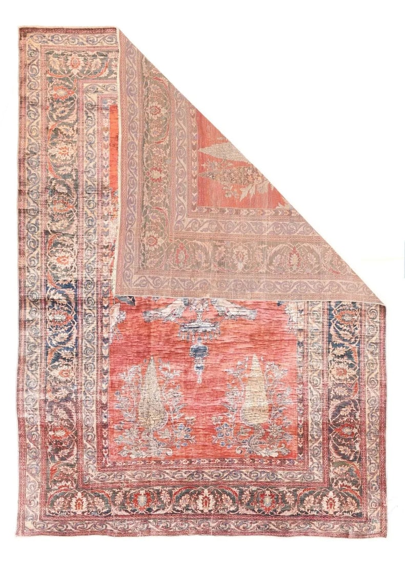 Antique Silk Heriz Rug 4'6'' X 6'4'' - 2