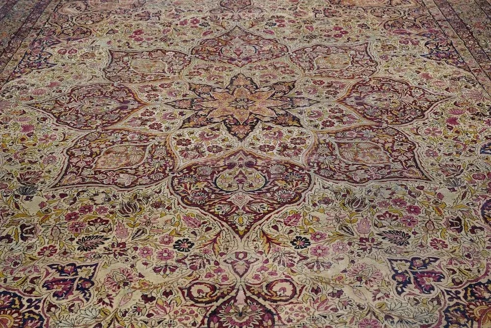 Late 18th Century Antique Ivory Lavar Kerman Rug 10'1'' x 14'11'' - 12