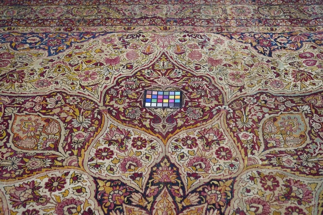 Late 18th Century Antique Ivory Lavar Kerman Rug 10'1'' x 14'11'' - 2