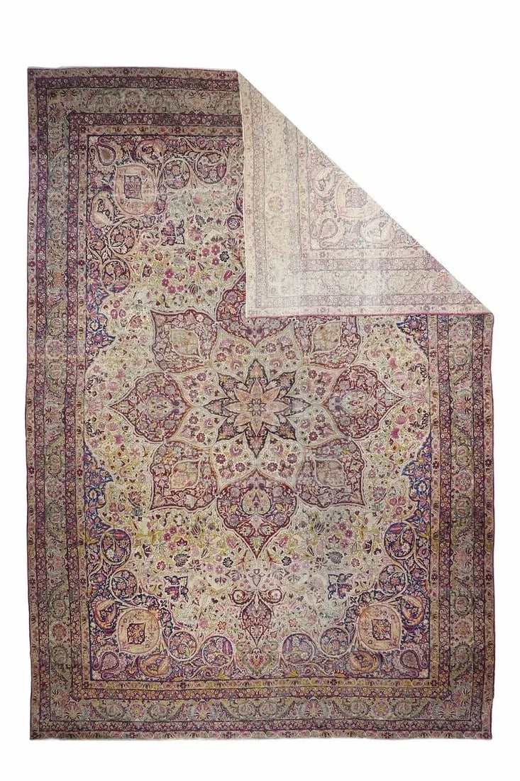 Late 18th Century Antique Ivory Lavar Kerman Rug 10'1'' x 14'11'' - 5