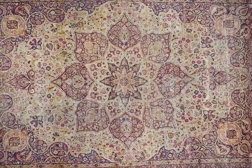 Late 18th Century Antique Ivory Lavar Kerman Rug 10'1'' x 14'11'' - 6