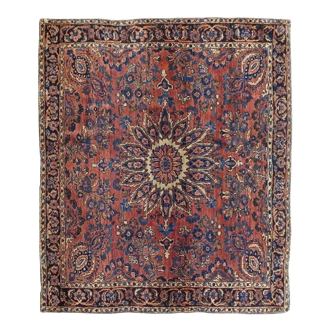 Antique Sarouk Rug 3'8'' x 4'1'': Antique Sarouk Rug 3'8'' x 4'1''. Condition: Alterations: Unknown Imperfections: Some Imperfections Condition Notes: Good Dimensions: Height: 0.01 in. Width: 44 in. Depth: 49 in. Category: Rugs