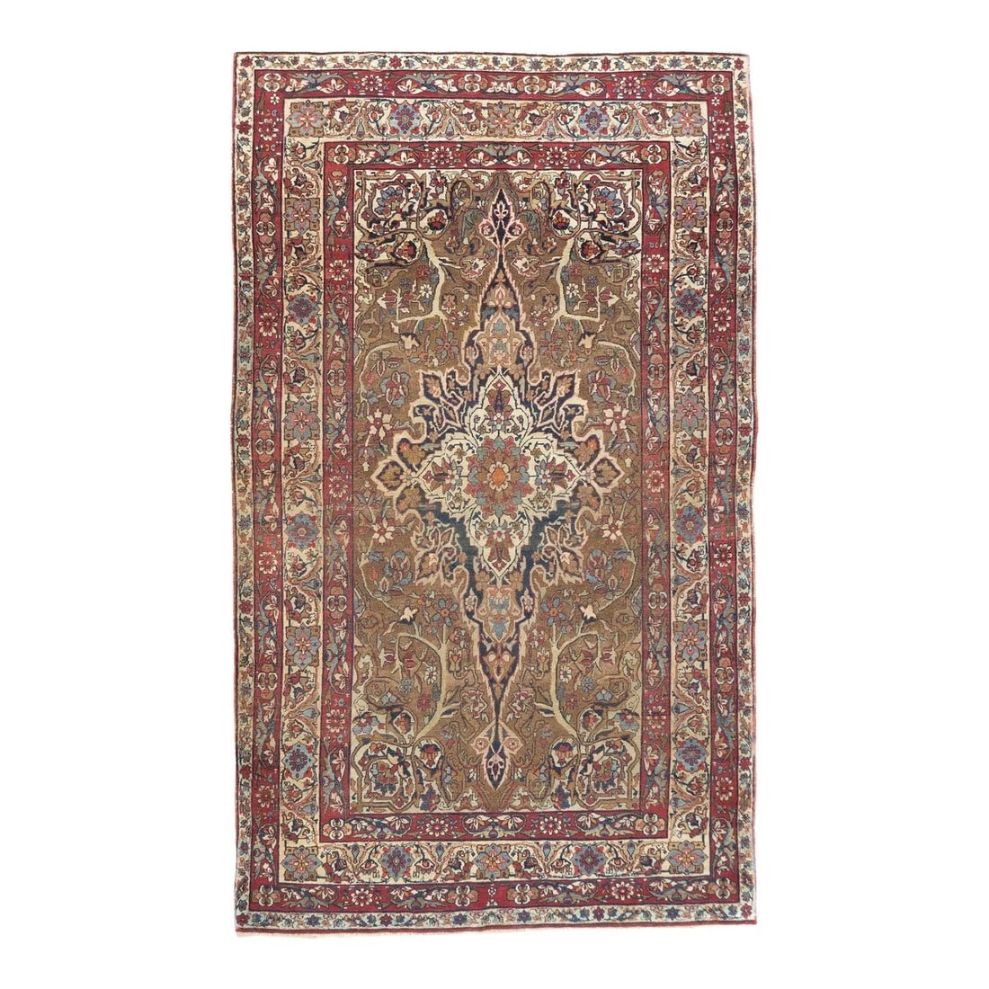 Late 18th Century Antique Persian Lavar Kerman Rug 4'6'' x 7'7'': A trade term applied to better quality pre-WWI Kermans. "˜Laver' is corruption of "˜Ravar', a town near Kerman city, reputed to have woven some of the finest and best Revival Period