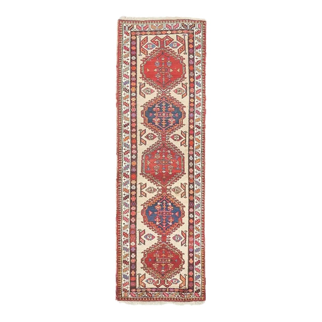 Late 18th Century Antique Persian Sarab Runner 3'5'' x 10'10'': From a corner of the NW Persian Heriz triangle, this town and surrounding villages specialises in wool foundation, robustly woven runner (kenares) with important camel tan to brown tones. Very few sca