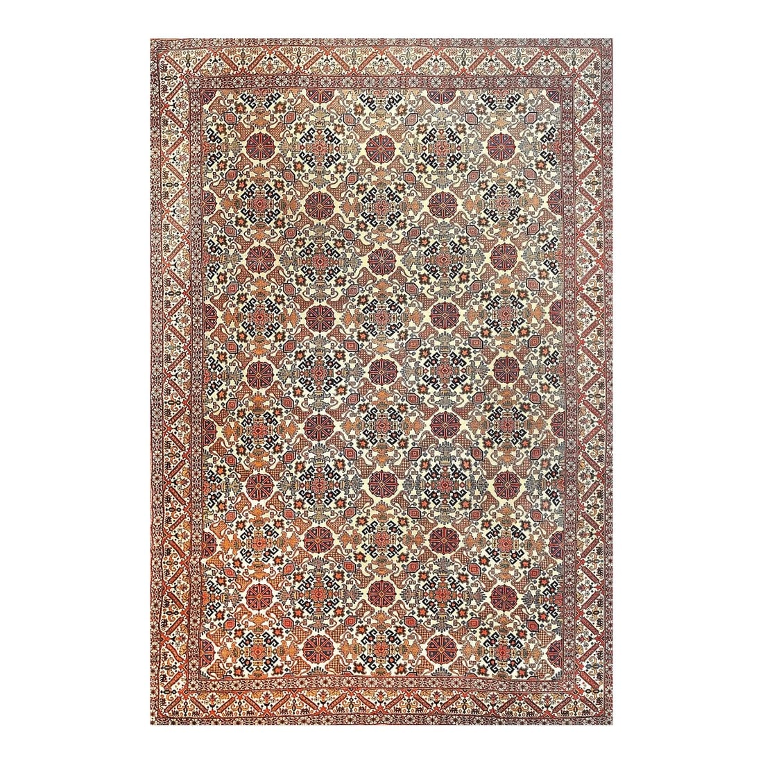 Extremely Fine Antique Persian Tehran Wool Rug 7'3'' X 10'0'': Tehran carpets were woven primarily for the nouveau riches in the Interwar period, as is indicated by the Persian proportions of this finely woven example with an unusual pattern of a broken lattice c
