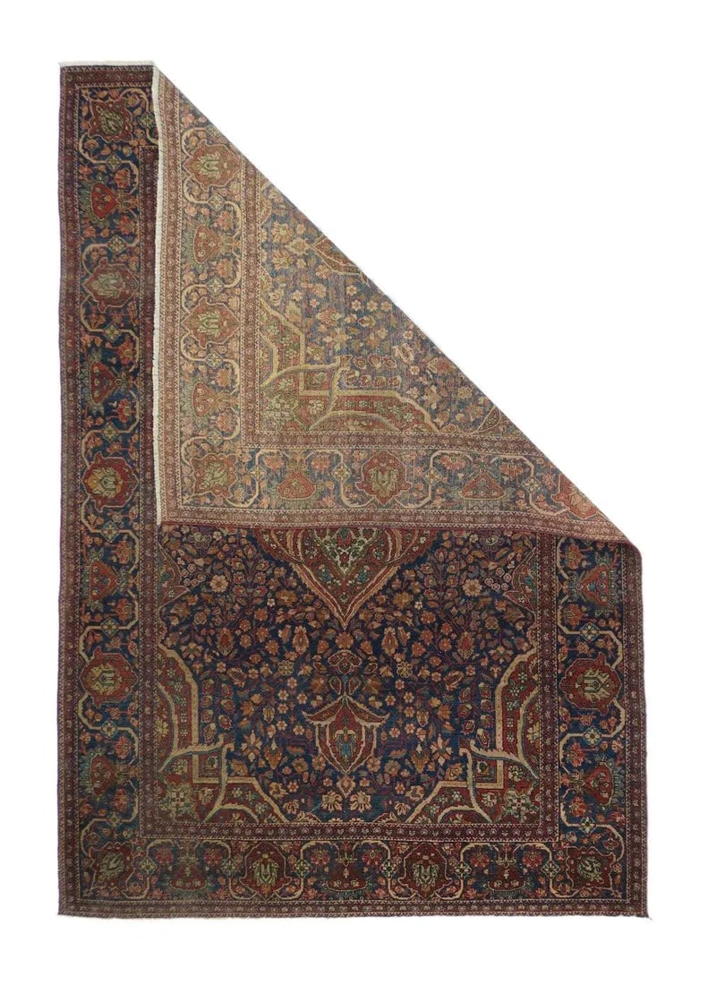 Antique Mohtasham Kashan Rug 4'2'' X 6'6'' - 4