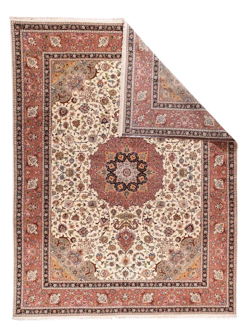 Extremely Fine Persian Tabriz Woven by the Artist Master Weaver Wool & Silk Rug 9'10'' X 12'10' - 2