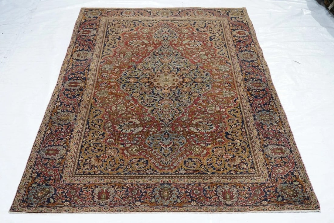 Late 19th Century Antique Mohtasham Kashan Rug 4'2'' x 6'9'' - 10