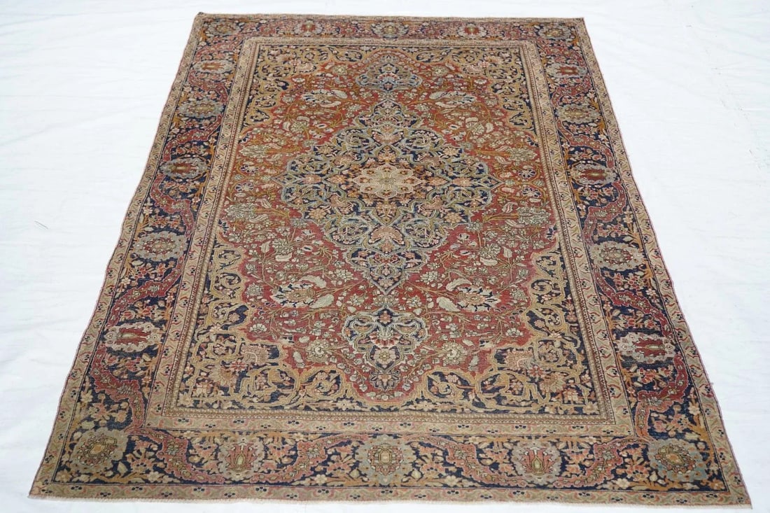 Late 19th Century Antique Mohtasham Kashan Rug 4'2'' x 6'9'' - 11