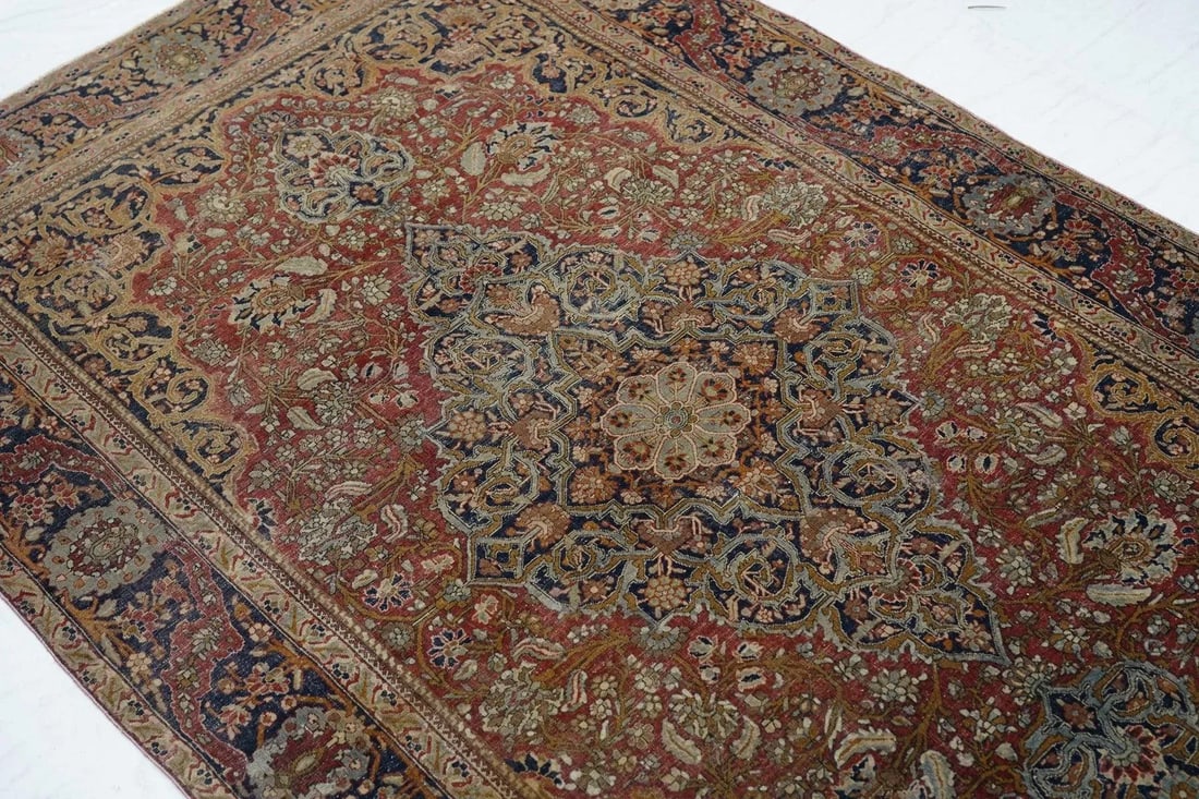 Late 19th Century Antique Mohtasham Kashan Rug 4'2'' x 6'9'' - 7