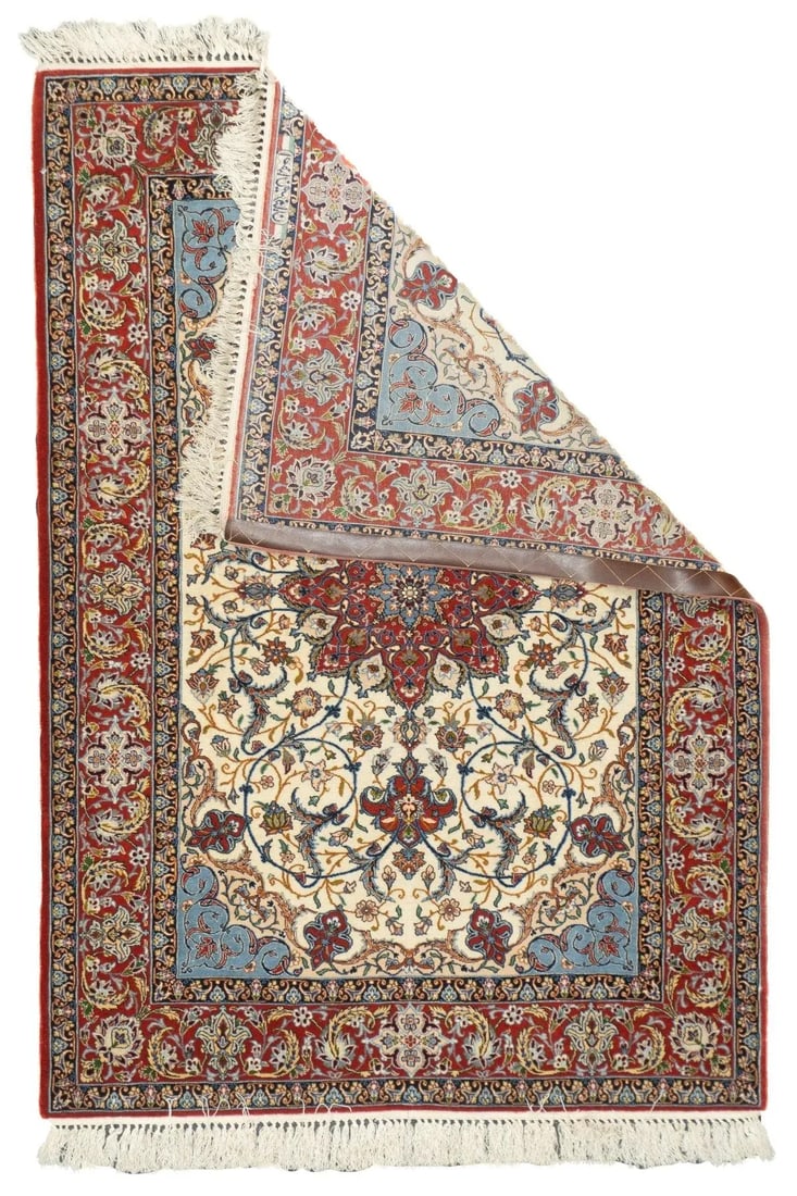 Extremely Fine Persian Isfahan Wool & Silk Rug 3'8'' X 5'3'' - 2