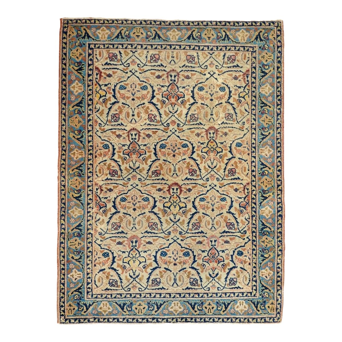 Antique Afshar Rug 3'5'' x 4'6'': The Afshar tribes probably have the largest collective design repertoire of any nomadic or village group. In this attractive example, the pattern is reminiscent of Mahal carpets, with an ecru field