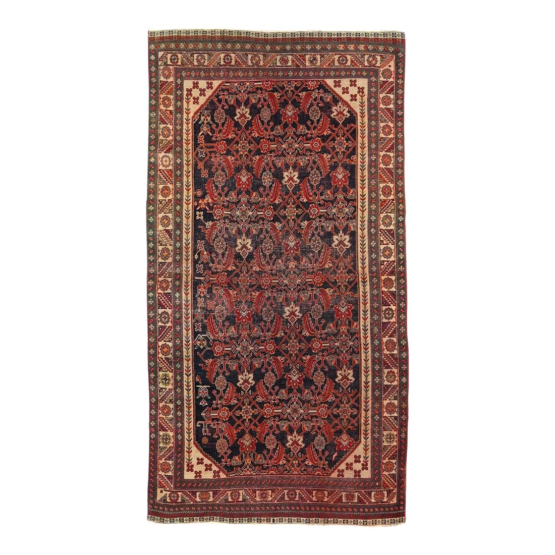 Late 18th Century Antique Qashqai Rug 3'8'' x 7'7'': Antique Qashqai Rug 3'8'' x 7'7''. Condition: Alterations: Unknown Imperfections: Some Imperfections Condition Notes: Good Dimensions: Height: 0.01 in. Width: 44 in. Depth: 91 in. Category: Rugs