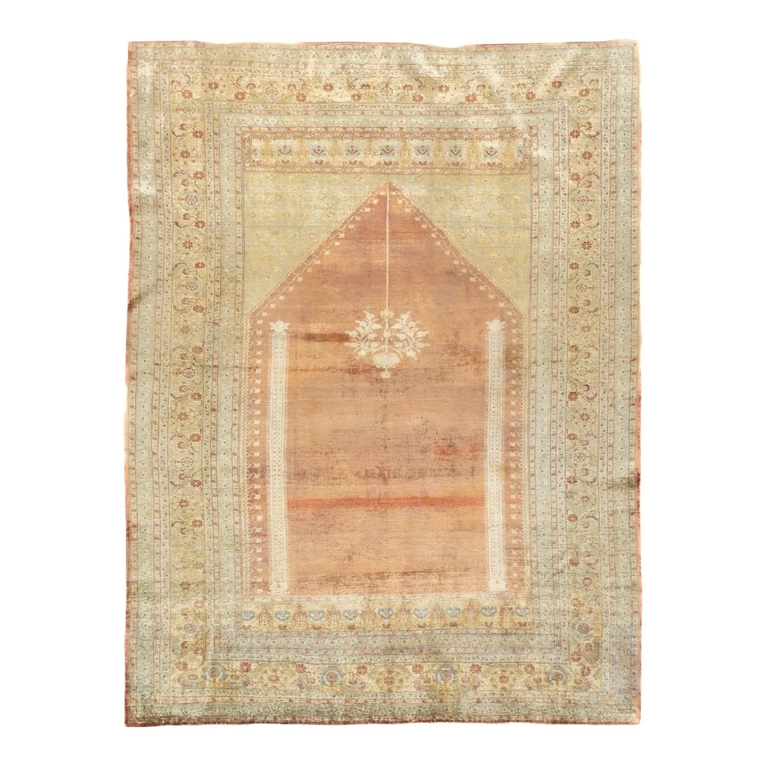 Late 18th Century Antique Persian Silk Haji Jalili Tabriz Rug 4'1'' X 5'5'': The well-woven to finely knotted 1890 to 1910 pieces woven in the eponymous workshop or its copyists, in Tabriz, in formats ranging from mats to giant carpets, with prayer (niche), allover and medalli