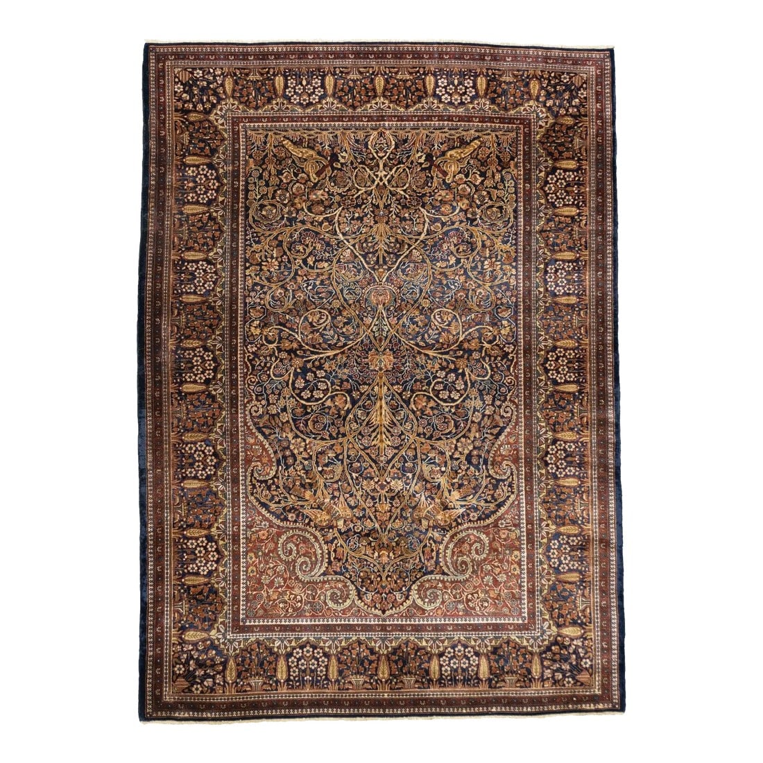 Antique Persian Dabir Kashan Manchester Rug 5' x 6'11'': Central Persian city known for finely woven. room size and scatter rugs, with dominant reds and navy, and medallion patterns and swirling palmettes. Wool and a few silk pieces. Active since the 16th c