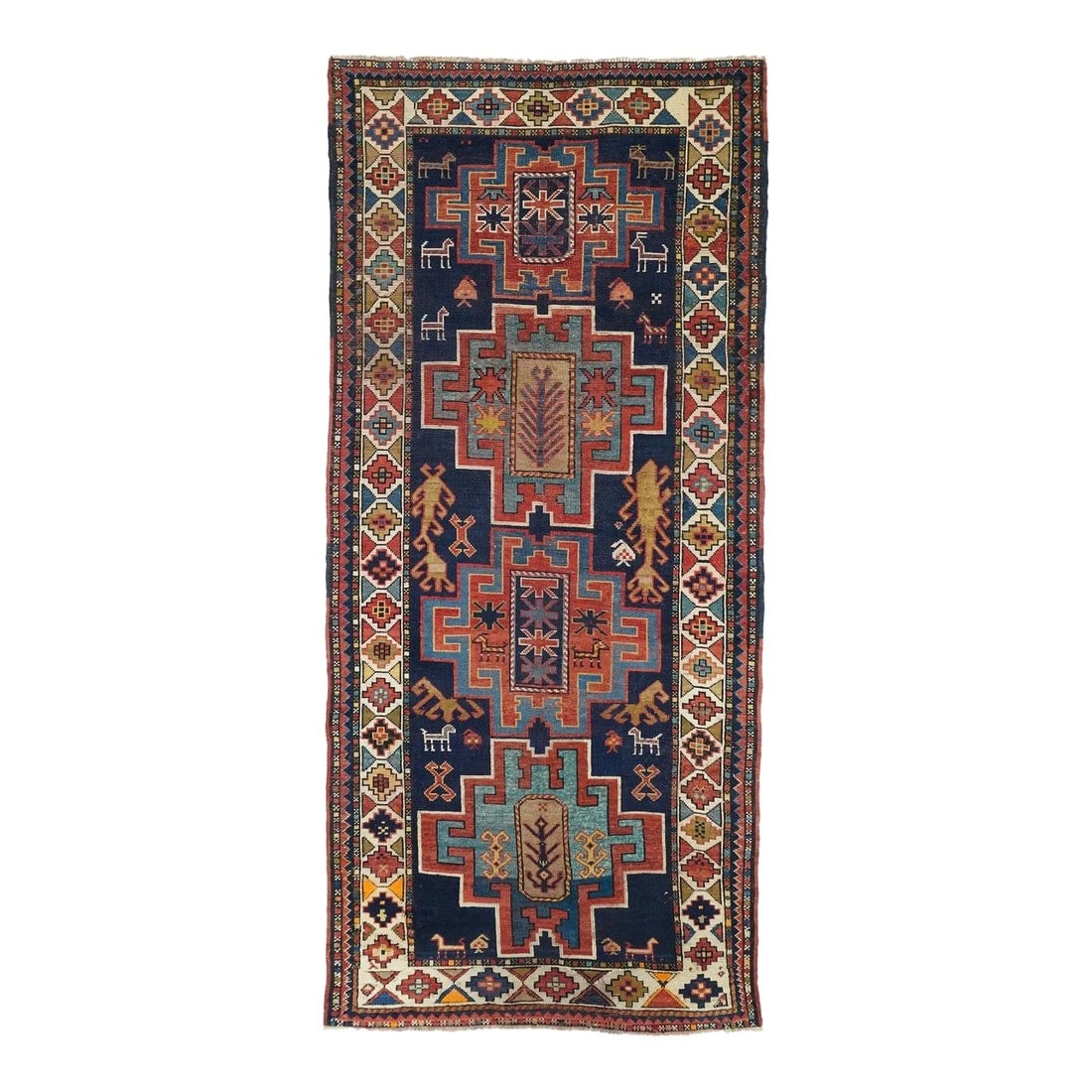 Antique Kazak Rug 3'10'' x 9'5'': Antique Kazak Rug 3'10'' x 9'5''. Condition: Alterations: Unknown Imperfections: Some Imperfections Condition Notes: Good Dimensions: Height: 0.01 in. Width: 46 in. Depth: 113 in. Category: Rugs Ma