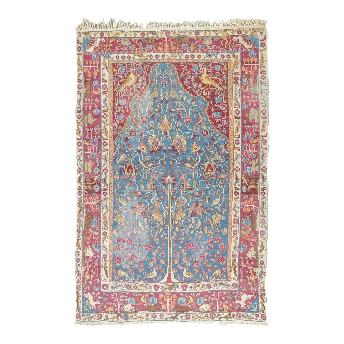 Late 18th Century Antique Persian Tehran Rug 4'9'' x 7'2'': The interwar, finely woven curvilinear scatters and room sizes woven in the Persian capital city. Medallion, allover and directional/niche layouts. Extensive palettes and high quality wool, on cotton.