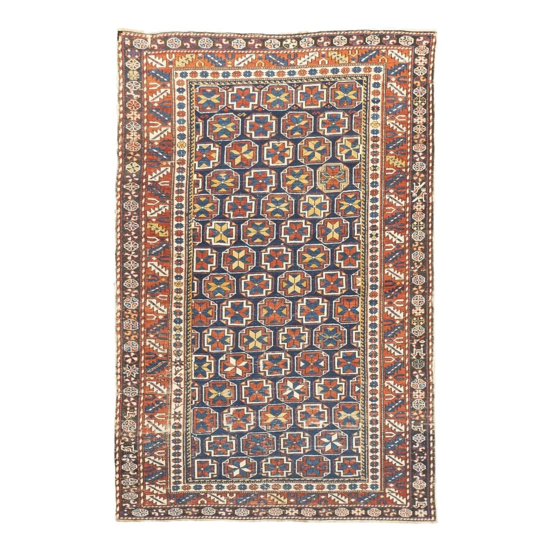 Late 18th Century Antique Caucasian Shirvan Rug 3'8'' x 5'8'': Eastern Caucasian, west Caspian Caucasian rugs, primarily scatters, in geometric layouts, some prayer, from a wide range of local villages. Marasali prayer rugs are considered as the best. Some pictor