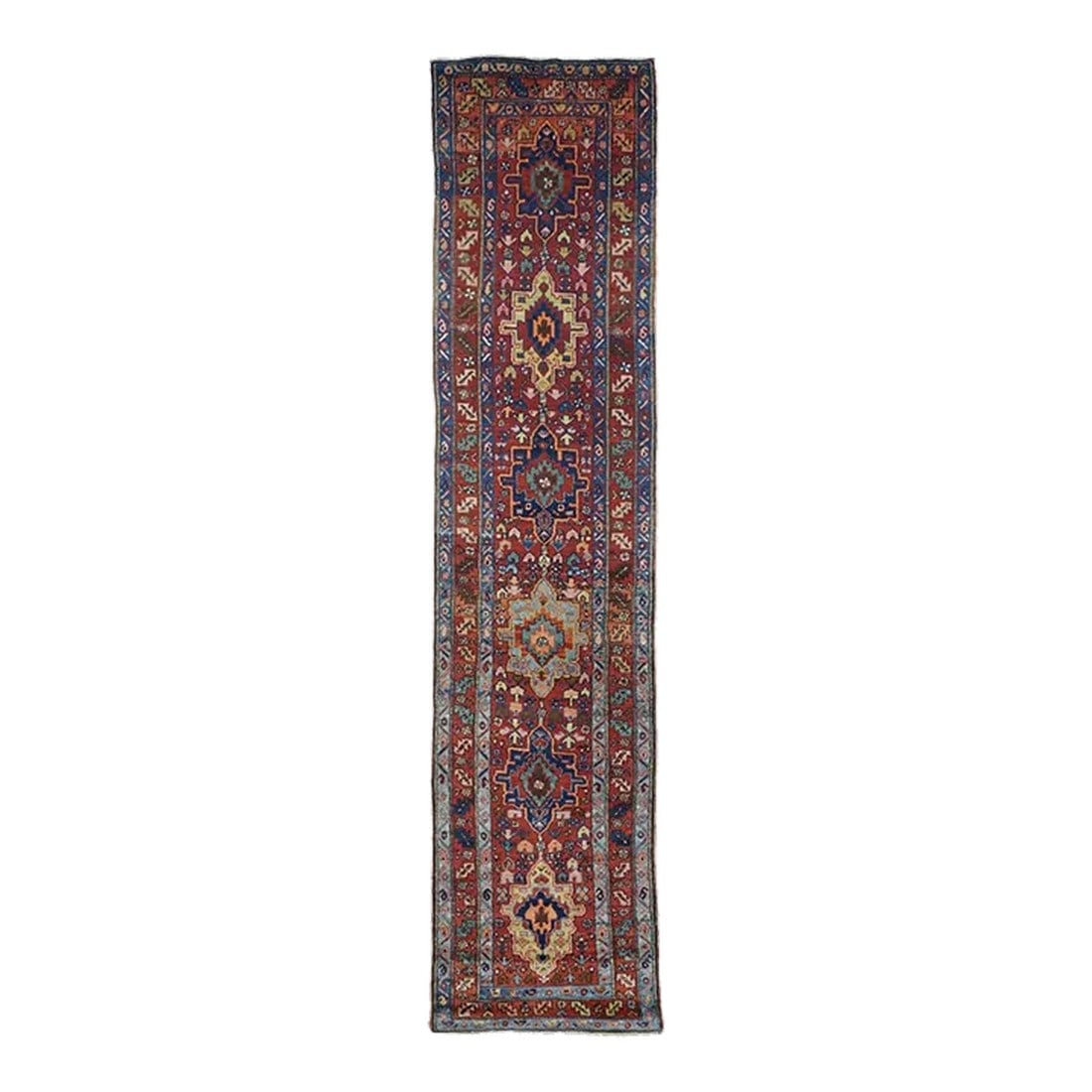 Antique Heriz Runner 3'3'' x 14'8'': Antique Heriz Runner 3'3'' x 14'8''. Condition: Alterations: Unknown Imperfections: Some Imperfections Condition Notes: Good Dimensions: Height: 0.01 in. Width: 39 in. Depth: 176 in. Category: Rugs