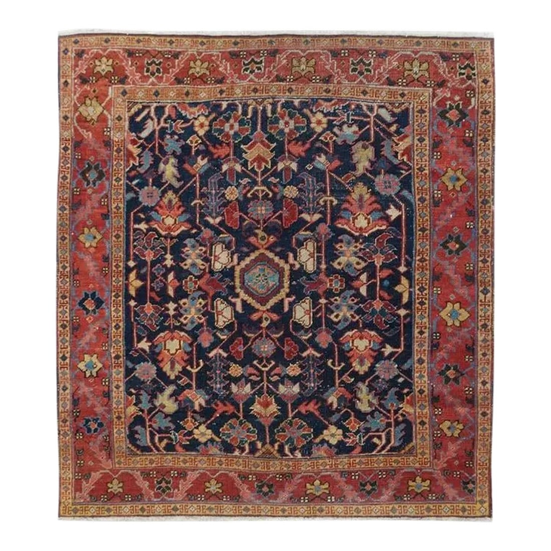 Antique Heriz Rug 4'4'' X 5'0": Antique Heriz Rug 4'4'' x 5'. Condition: Alterations: Unknown Imperfections: Some Imperfections Condition Notes: Good Dimensions: Height: 0.01 in. Width: 52 in. Depth: 60 in. Category: Rugs