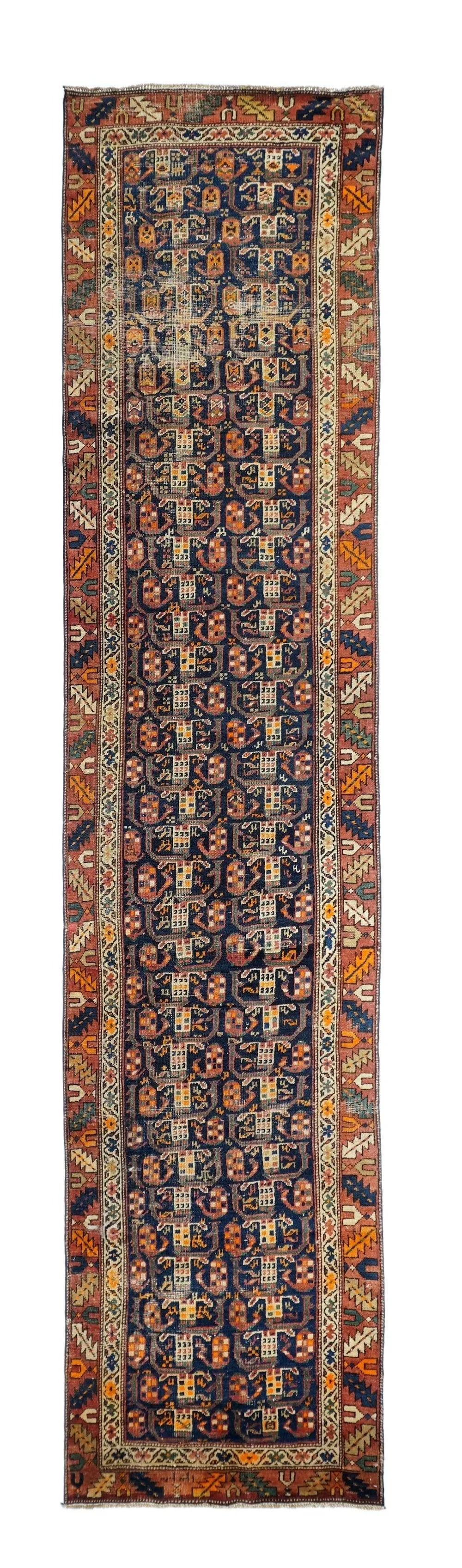 Antique 1910s North West Persian Hand Knotted Runner Rug 2'11" X 13'7" - 2