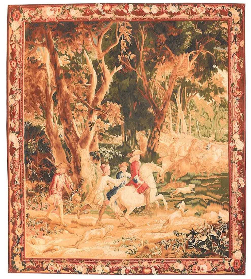 Vintage Belgium Pictorial Tapestry 7'5'' X 7'7'': When it comes to tapestries, Belgian tapestries are some of the most well known throughout the world. Belgian tapestries are known for their exceptional quality of design and presentation, from their