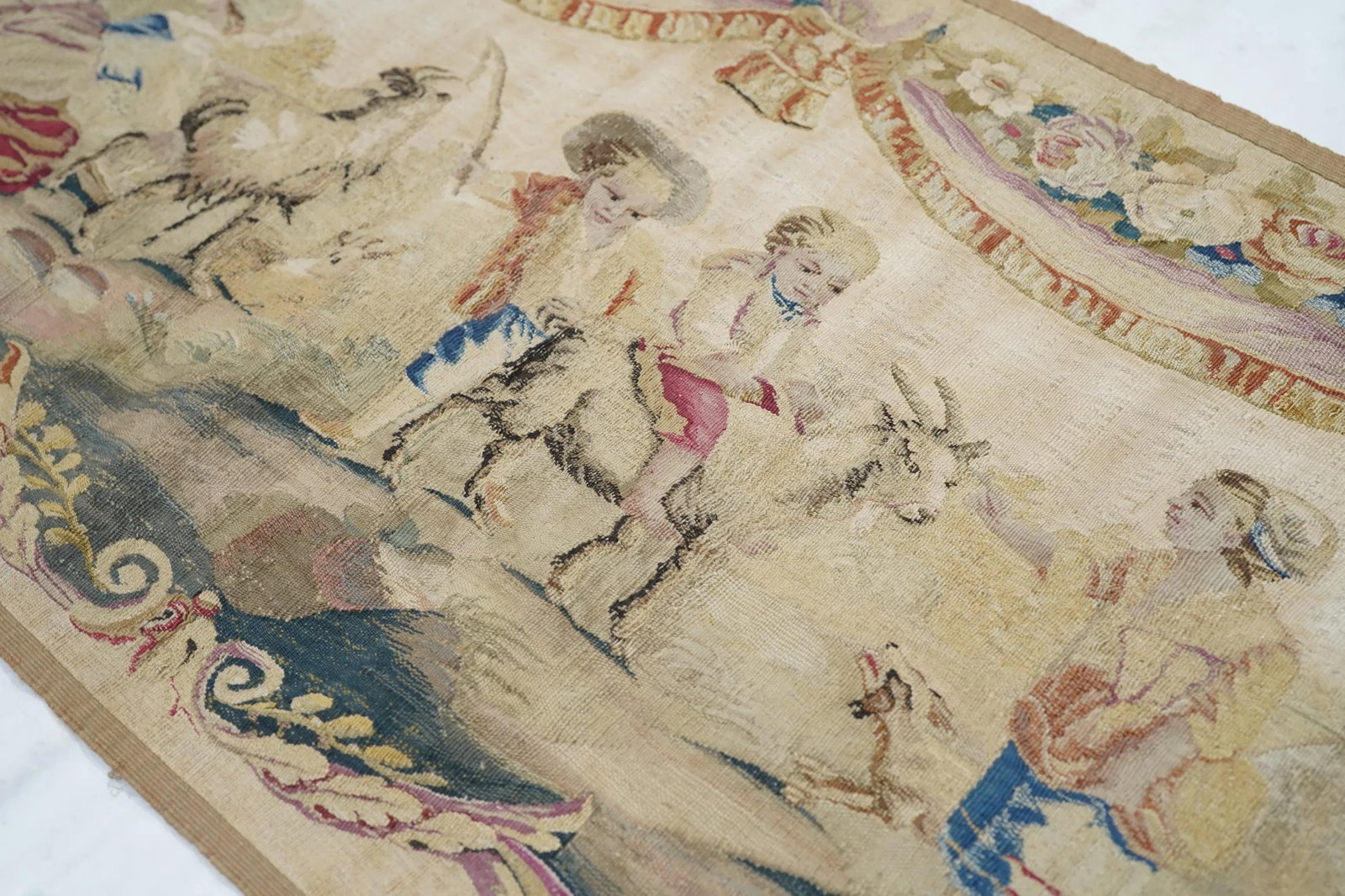 19th Century Antique Aubusson Pictorial French Tapestry, Hand Knotted - 6