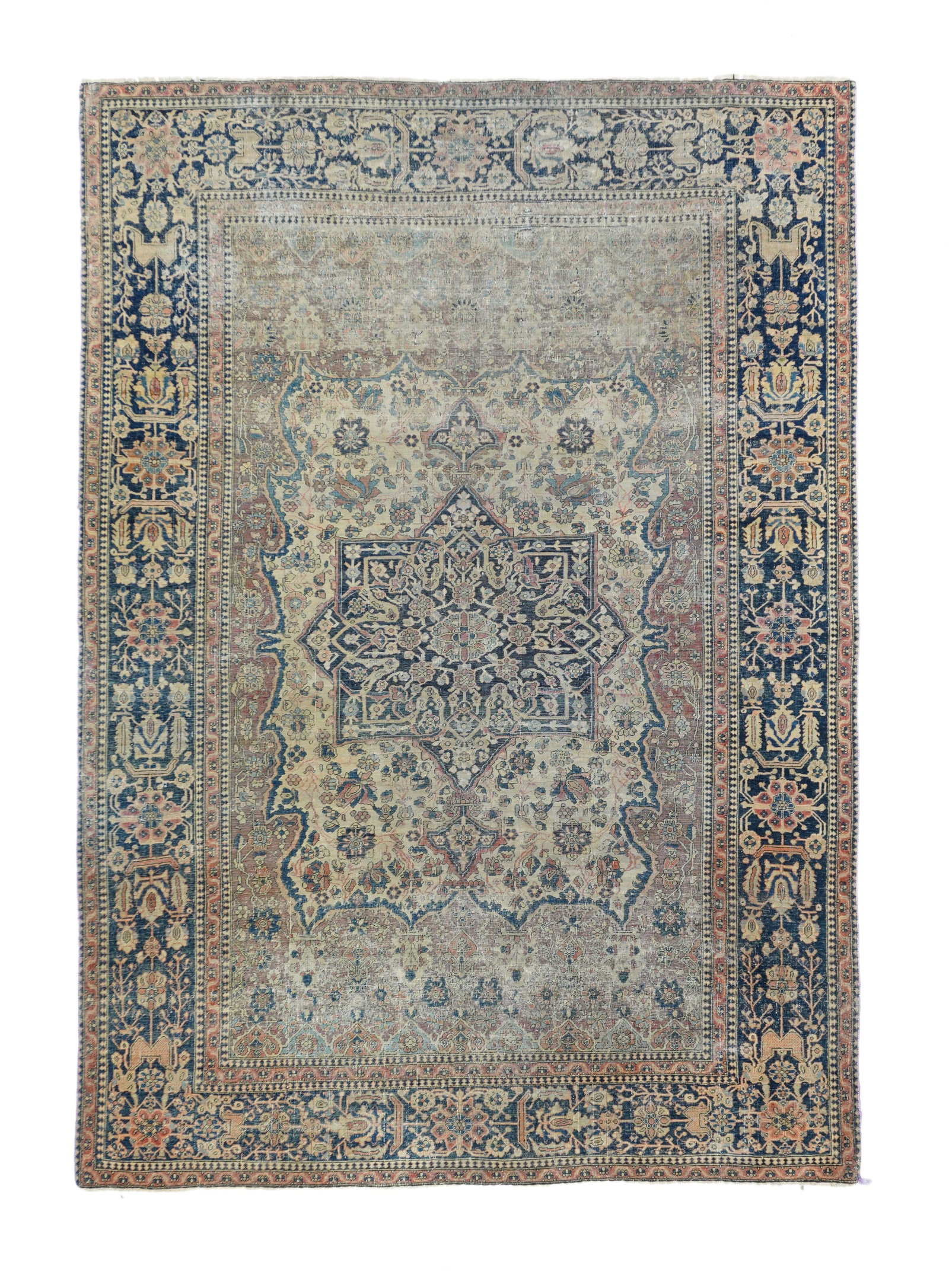 Antique Mohtasham Kashan Persian Rug-4'6" X 6'8" - 2