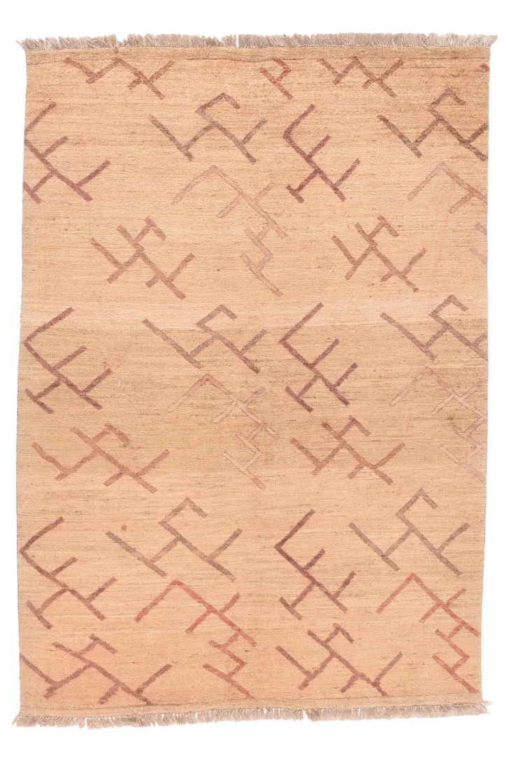 Vintage Ivory Gabbeh Tribal Persian Rug-4'2" X 6': Fine Vintage Gabbeh Tribal Persian Rug, Hand-Knotted, Circa 1950, Ivory, Camel, Red Gabbeh or gabba (Persian: Ú¯Ø¨Ù‡"Ž) carpets are a traditional variety of Persian