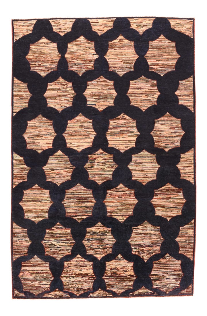 Pakistan Gabbeh Rug-6'7'x10": Fine Pak Gabbeh Pakistan Rug, Hand Knotted Design: Tribal A Pakistani rug (Pak Persian Rug or Pakistani carpet) is a type of handmade floor-covering textile traditionally made in Pakistan A Pak Gabbeh