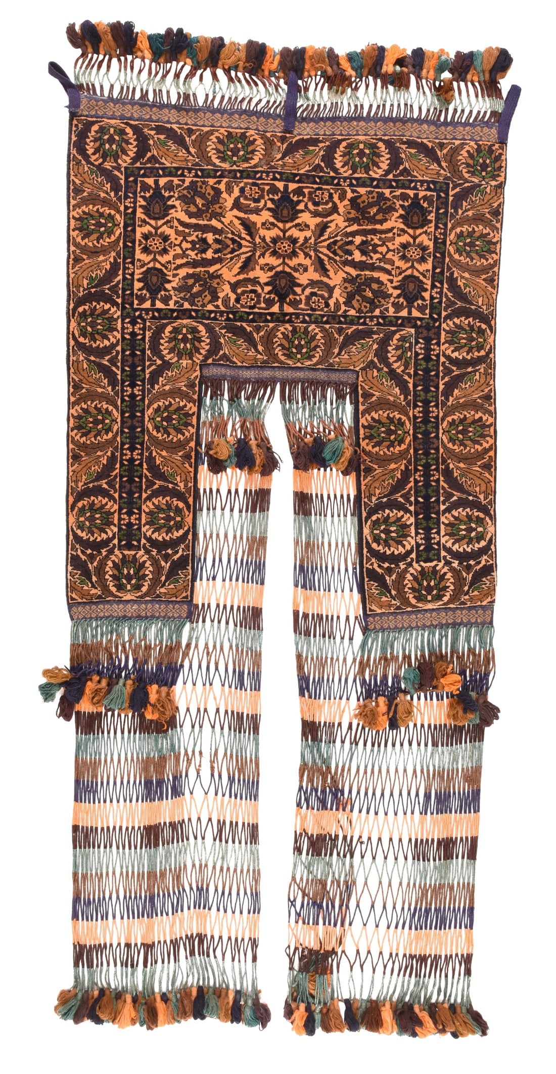 Vintage Afghan Balouch Hanging Tribal Textile Art - 4' X 9': Fine Vintage Afghan Balouch Decorative Door Hanging Tribal Rug, Hand Knotted, Circa 1950, Design: Door Hanging An Afghan rug (or Afghan carpet) is a type of handwoven floor-covering textile traditiona