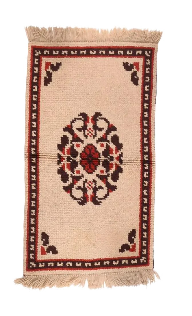 Semi Antique Tribal Turkish Rug-2"²6"³ × 4"²6"³: Fine Semi Antique Tribal Turkish Rug, Hand Knotted, Circa 1930, Beige, Red Condition: Alterations: Original Condition Unaltered Imperfections: Some Imperfections Condition Notes: Good Condition