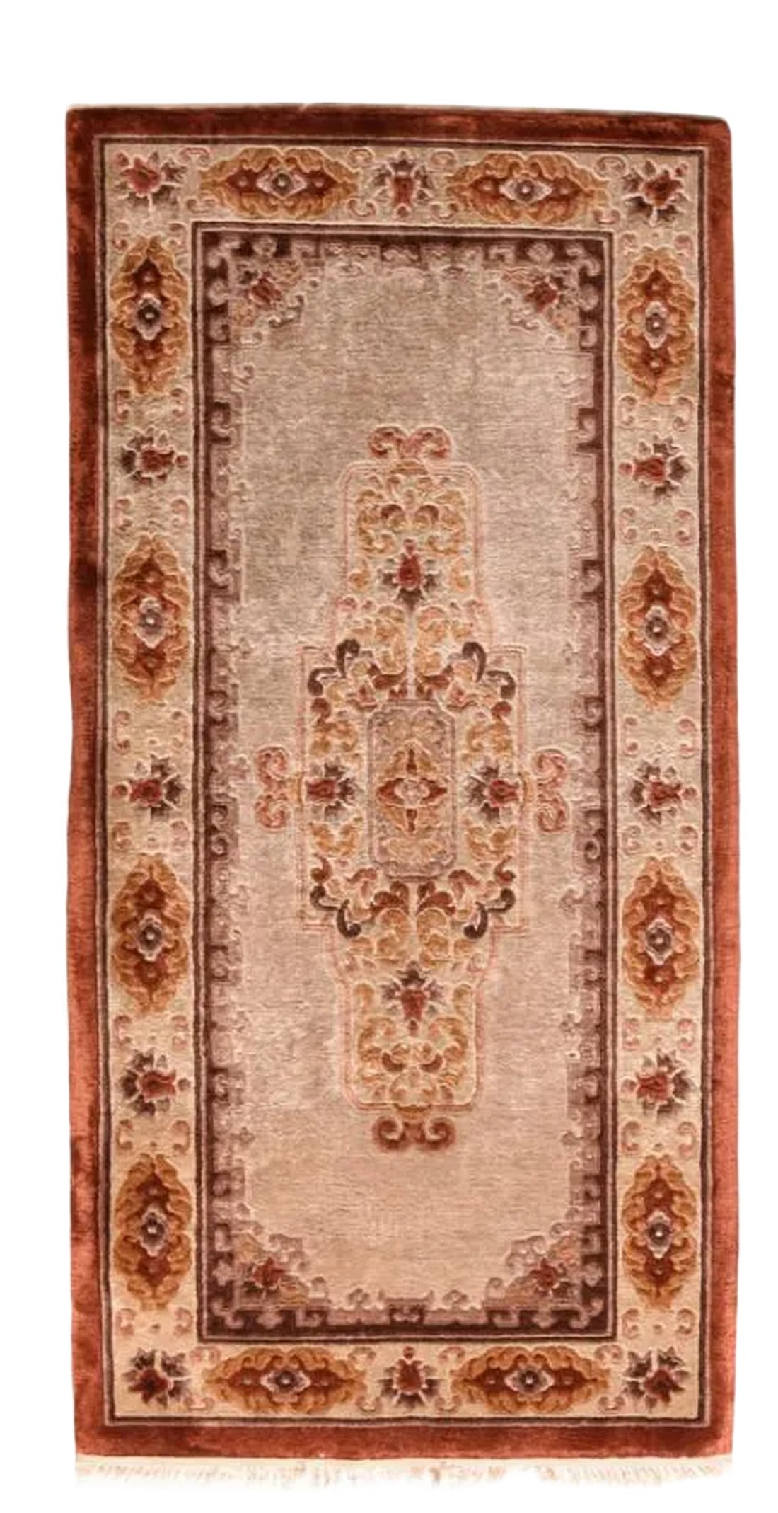 Vintage Chinese Silk Rug 2'3'' X 4'7'': Vintage Chinese Silk Rug 2'3'' x 4'7''. Condition: Alterations: Original Condition Unaltered Imperfections: Some Imperfections Condition Notes: Good Condition Dimensions: Height: 0.01 in. Width: 27 in